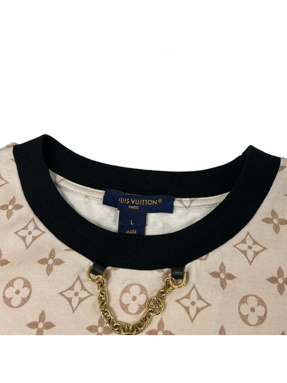 ★SOLD★ Louis Vuitton Short Sleeve T-Shirt L Beige Light Brown Black Crew Neck - Picture 7 of 9